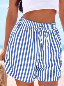 Women's Boxer Shorts Summer Dopamine Casual Home Sleeping Plaid Pj Button Front Y2K Plaid Pajama Shorts - Sọc xanh - Xem 2
