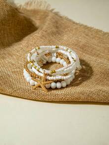 Set de 7 piezas/14 piezas de pulseras trenzadas con estrellas de mar de vidrio estilo bohemio, un regalo precioso para mujeres en vacaciones de playa - Multicolor - Ver 8