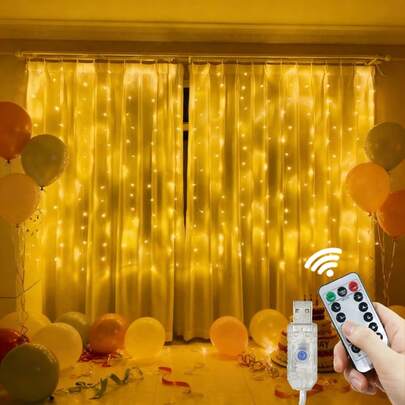 Romantic Wedding Backdrop Hanging Lights With Multiple Color Options, LED Curtain Lights With 8 Flashing Modes, Remote Control, USB Powered Fairy Lights. Suitable For Home Bedroom Window Wall Stage Decor, Holiday Lighting, Birthday Party Proposal Wedding Celebration Ambiance Lights.