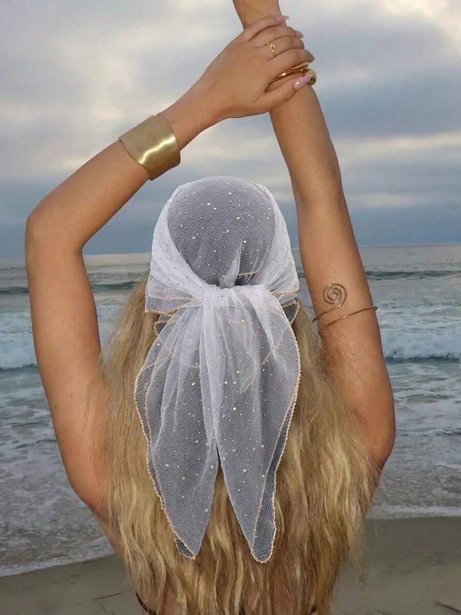 1 pieza Nuevo pañuelo bordado de moda, accesorio de uso diario popular para mujeres, playa, vacaciones