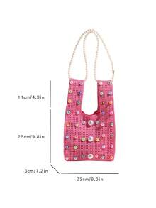 1 pieza Bolso de mano de ganchillo con perlas de moda, adecuado para fiestas, banquetes, viajes diarios, puede contener teléfono, espejo, llaves, lápiz labial, billetera, ideal para Navidad, Día de la Madre, regalo de cumpleaños - Multicolor - Ver 11