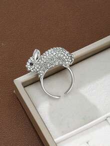 1PC Fashionable Cute Sparkling Zirconia Rabbit Open Band Ring, Luxurious Elegant Women's Party Banquet Ring, Wedding Jewelry - Open Ring - View 7
