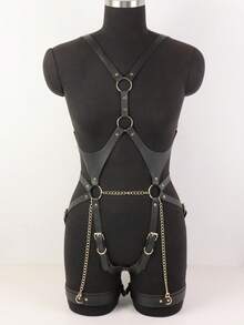 朋克风皮革腰带 女士身体链腰带 哥特风束缚内衣 情趣内衣吊带袜 - 黑色LT-072 - 查看 3
