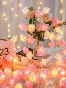 1pc 1.5/3m Home Decor Foam Plastic Rose Flower String Light, Bedroom Wall Decor Rose Lights,Room Bedside Decor Flower Lights,Wedding Proposal Party Decor Light String,Girls' Room Decor Light String, Suitable For Birthday Party Decoration - 暖光 - 查看 2
