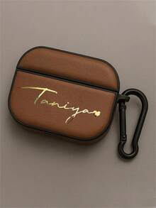 [Customized] Personalized Customized Letters Engraving Name Retro Low Luxury Leather Pattern Earphone Case Faux Leather Compatible With AirPods 3 4 Pro 2 Protective Case - Multicolor - View 12