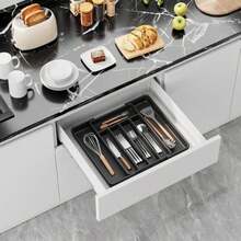 Aujen Silverware Organizer - Expandable Kitchen Drawer Organizer, Adjustable Utensil Organizer, Cutlery Tray For Forks, Knives, Multipurpose Kitchen Organizers And Storage Solution, Black, Medium - ColorA - 查看 7