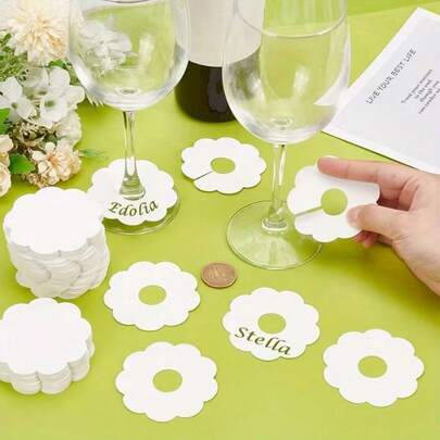 50/100pcs Blank Flower Wine Glass Identification Labels - 7Cm X 7Cm X 0.05Cm, Elegant Floral Drink Labels, Suitable For Christmas, Thanksgiving, New Year Party Decoration, Glass Vessel Labels, Christmas Champagne Decor