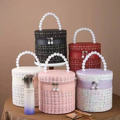 The New Bucket Bag Features A Large-Capacity Dust-Proof Pu Leather Luxury Woven Makeup Case. The Storage Box Makes It A Perfect Gift For Weddings, Travel, Home Use, And Can Be Given As A Present To Friends And Family.