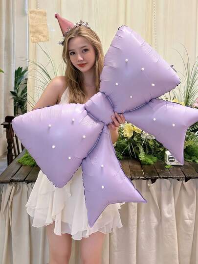 Globos grandes con lazo y decoración de perlas, para fiesta de cumpleaños, decoración de boda, accesorios de fotografía, globos de papel de aluminio