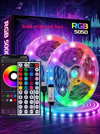 1 pièce Bande lumineuse LED intelligente, ruban lumineux RVB de haute qualité 5050 à changement de couleur, contrôle par application, télécommande 44 touches, synchronisation musicale, convient pour la décoration de la maison, la chambre, la cuisine, la télévision, les fêtes, Noël