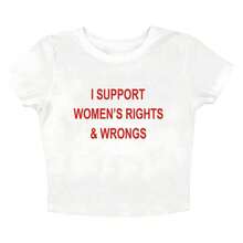 Women Casual Printed Round Neck Short Sleeve Top I Support Womens Rights And Wrongs Cropped-Shirt Y2k Crop Top American-Style Sporty Crop Top, Black Midriff-Baring-Shirt, Summer Sportswear.-Cozy Summer Essential & Casual Chic - trắng - Xem 7