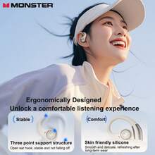 Monster Open Earbuds AC336, Bluetooth 6.0 Wireless Headphones, Ear-Hook Design, Support Stereo Sound And ENC Intelligent Call Noise Reduction, 13mm Dynamic Driver Unit, Ultra-Long Battery Life, Type-C Charging Port, Touch Control Operation, IPX5 Waterproof Rating, Ergonomic Design, Ideal For Sports And Fitness - View 3