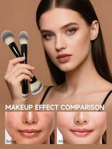 2pcs/Set Dual-Ended Makeup Brushes, Aluminum Tube Piano Lacquer Black Handle, Strong Fiber Bristles, Soft For Blush, Foundation, Powder, Contour, Blending, Makeup Tools - Multicolor - View 5