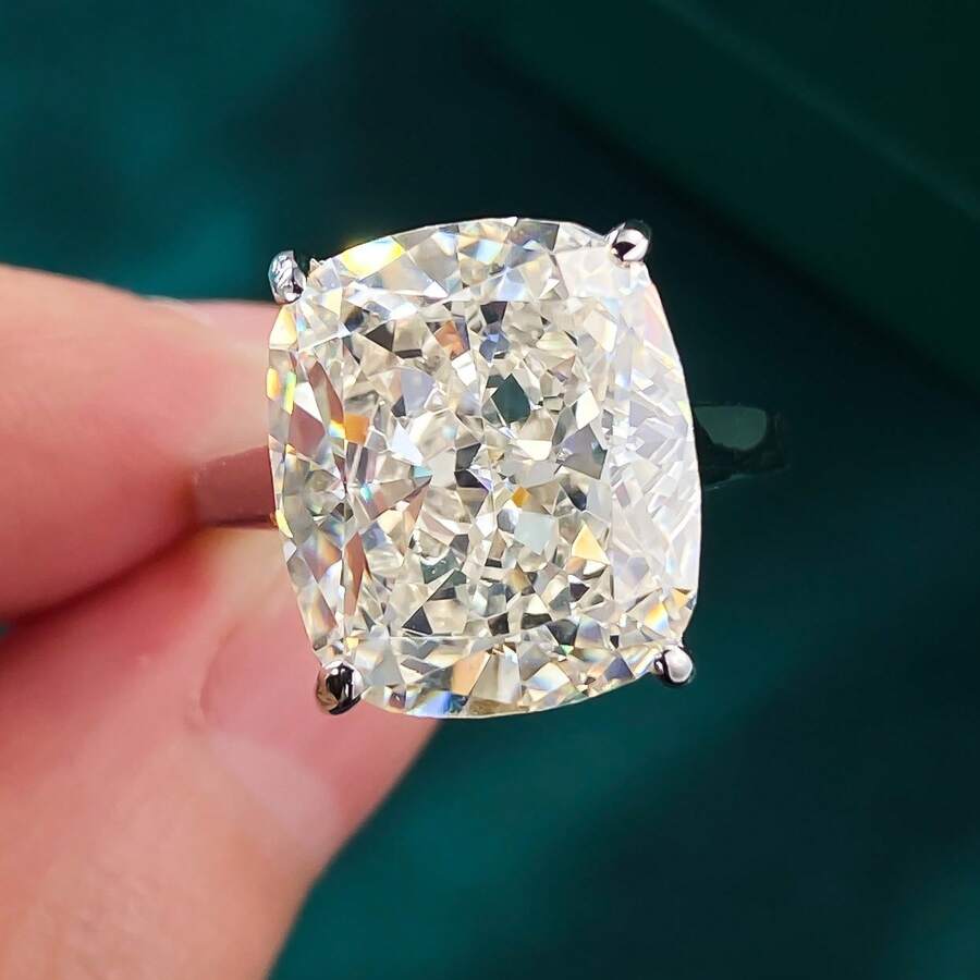 Luxury Fashion High-End Thick Rectangle Ice Flower Cut Cubic Zirconia Classic Pure Ring For Women - White Gold - View 1