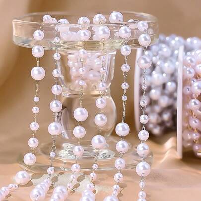 1米/包（非1卷）KC金白K仿珍珠珠链卷，3-8毫米仿珍珠链，服装配饰，适用于珠宝制作DIY工艺品、婚礼装饰、花束装饰