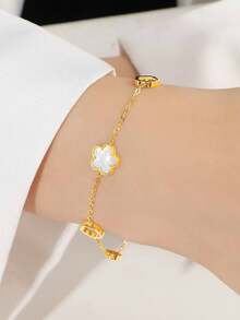 1件不锈钢镂空花朵设计手链，精致夏季配饰 - 金色 - 查看 1