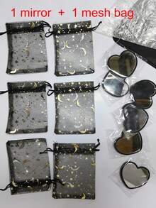 12件套黑色心形星月图案透明便携塑料化妆镜套装 | 复古优雅镜子礼品及DIY工艺品 - 多色 - 查看 12