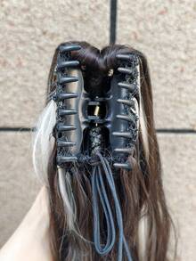 40吋黑色波浪耐熱合成纖維馬尾接髮，抓夾設計，適合女性日常使用 - 彩色 - 查看 8