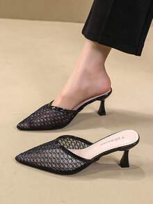 New Summer Pointed Toe Mule Sandals, Fashionable Outdoor Wear, Korean Style High Heel Shoes For Women - Black - View 15