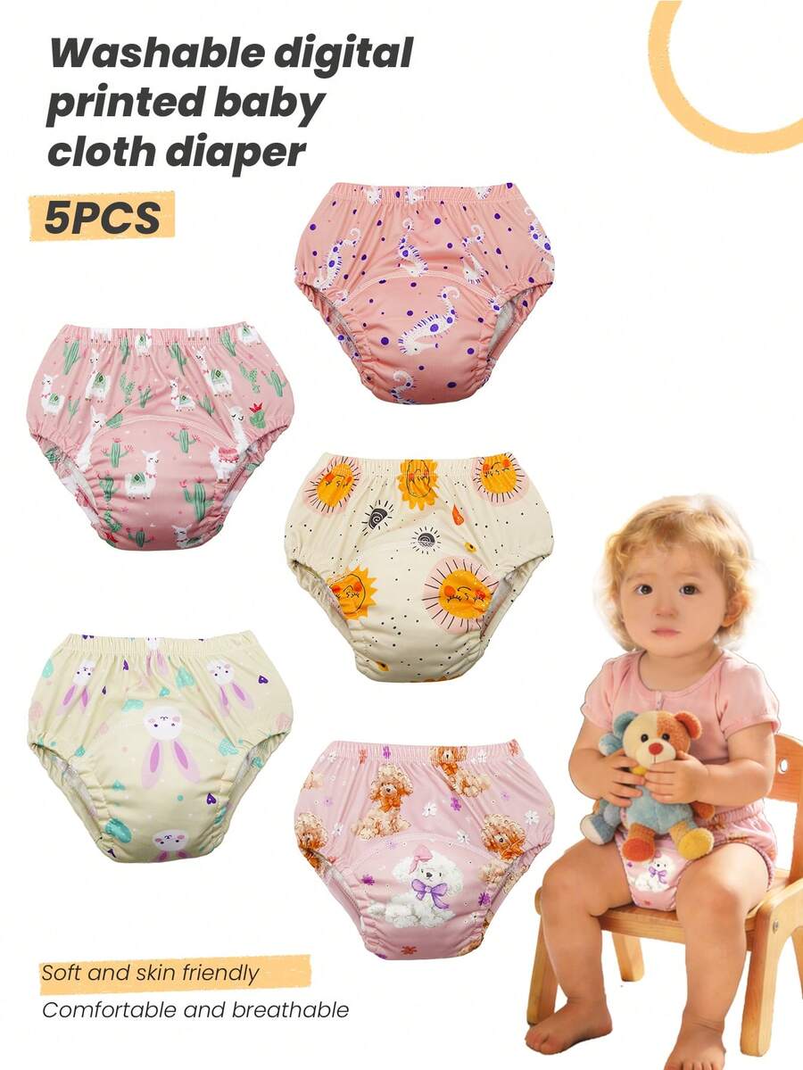 5 buah Celana Latihan Toilet Bayi Bermotif yang Dapat Digunakan Kembali, Popok Dalam yang Dapat Dicuci untuk Balita Laki-laki & Perempuan - Anak anjing dasi kupu-kupu - View 1