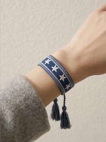 1 pieza Brazalete trenzado hecho a mano con bordado de pentagrama bohemio - Multicolor - Ver 2
