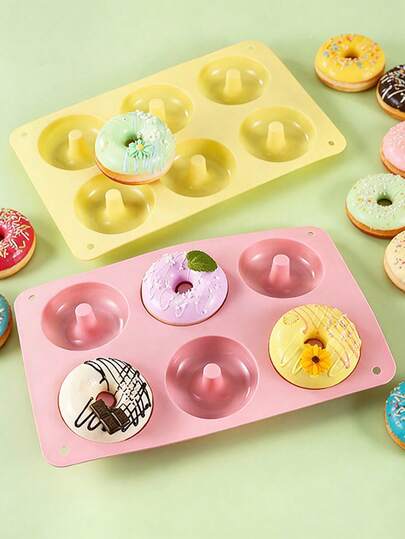1pc Silicone Donut Mold, 6-Cavity Macaron Color Round Donut Baking Pan, Cookie Baking Mold, Silicone Material, Non-Stick, Easy Release, Suitable For Homemade Cakes, Cookies, Chocolates And Other Desserts, Ideal For Dessert Shops, Family Gatherings, Birthday Parties, Baking Enthusiasts.