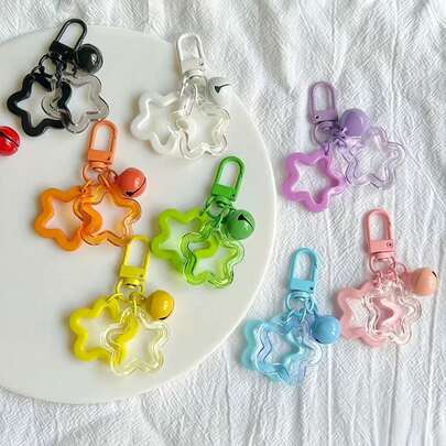 1pc Resin Multicolor Dopamine Hollow Star Keychain, Cute Candy Color Accessory For Daily Matching, Summer Party Decor, Gift For Friends And Classmates