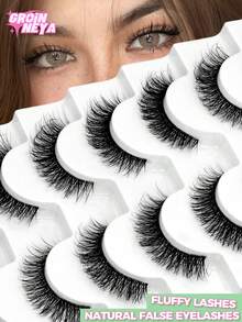 GROINNEYA 7 pares de pestañas postizas de visón sintético esponjoso y voluminoso con banda transparente, pestañas postizas gruesas, suaves y completas, dramáticas y delicadas, con efecto de ojos de gato, naturales y largas, adecuadas para fiestas y vacaciones - Negro - Ver 8