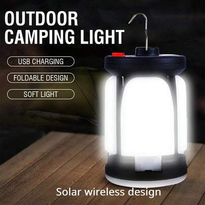 1 đèn năng lượng mặt trời LED cắm trại, đèn lều sạc điện, đèn khẩn cấp gấp gọn, đèn lồng di động.