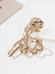 1个复古玫瑰金属大号发爪夹，优雅花朵发饰时尚发夹优雅发饰花朵发夹夏季海滩度假 - 金色 - 查看 4