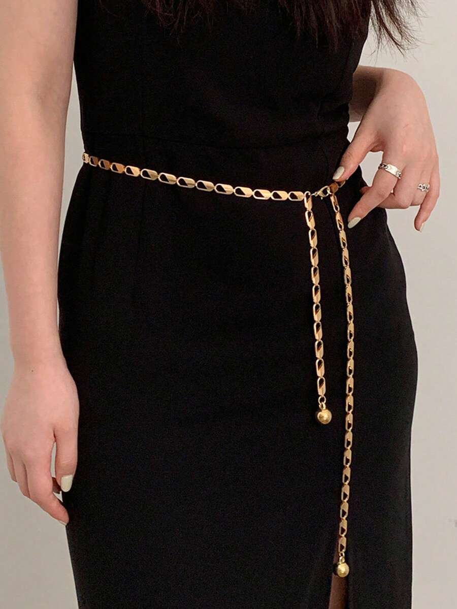 1pc Gold-Tone Alloy Hollow Out Fashionable Waist Chain, Suitable For Spring/Summer - Gold - View 1
