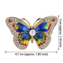 Elegant Colorful Butterfly Brooch, Rhinestone & Faux Pearl Enamel Brooch, Vintage Golden Color Accessory For Coat & Dress - Multicolor - View 3