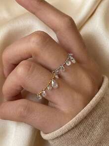 rakol 1pc Fashion Galaxy Teardrop Cubic Zirconia Tassel Stacking Rings - Ring - View 1