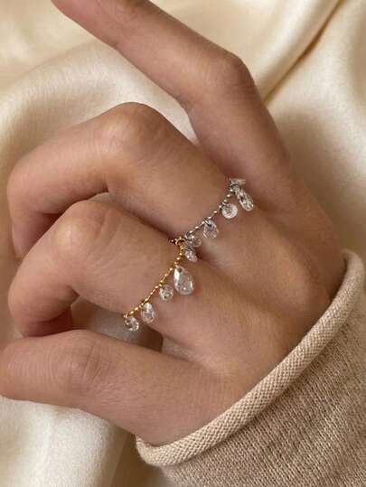 rakol 1pc Fashion Galaxy Teardrop Cubic Zirconia Tassel Stacking Rings