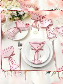 A Set Of 10 Pink Cocktail-Themed Place Cards, Including 5 With Bows - 3 Different Card Designs, Suitable For Use As Tablecloth Place Cards, Business Cards, Table Numbers, Wedding Seating Charts, Etc. - View 6