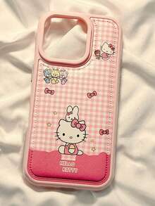 SANRIO Pink Plaid Rabbit & KT Cat Design Full Coverage Phone Case Compatible With IPhone 17 Pro Max, 16 Pro, 15, 14, 13, 12, 11 - Pink - View 5