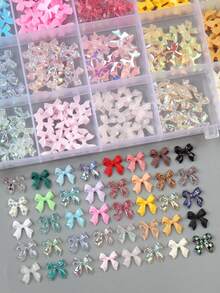 1 Box Assorted Color Ribbon Decorations, Suitable For Spring/Summer, Petite Bow Design For Nail Art Decoration, Japanese Style DIY Mini Bow Nail Accessories, Random Mixed Colors Nail Charm - Multicolor - View 2