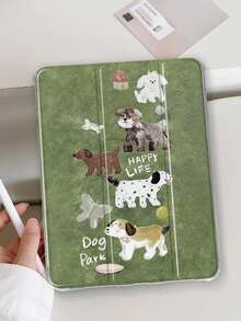 1pc Painted Puppy & Butterfly Pattern Tablet Case, Compatible With IPad Mini 4/5/6/7, Air, 9.7/10.2/10.5/Air 4/5, Pro 11", 10th Gen, Air 11" (M3) 2025, 11" 11th Gen 2025, Galaxy Tab A8 10.5" 2022, With Pencil Holder, Tri-Fold Stand, TPU Soft Edge Protection, Magnetic Sleep/Wake, Cute/ Design - Multicolor - View 3