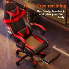 1 x Silla ergonómica para gaming con ajuste de altura e inclinación, base de cinco estrellas y reposapiés - Estructura de hierro forjado resistente, accionamiento manual, silla de oficina ergonómica ajustable | Silla de escritorio para gaming/streaming de alta resistencia con ajuste de altura, inclinación manual y soporte lumbar, acolchado de espuma viscoelástica, requiere montaje, adecuada para entornos de oficina y gaming. - Rojo - Ver 7