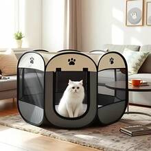 1 pieza Carpa plegable octagonal para mascotas, recinto anti-arañazos para gatos y perros, adecuado para muebles - Gris - Ver 3