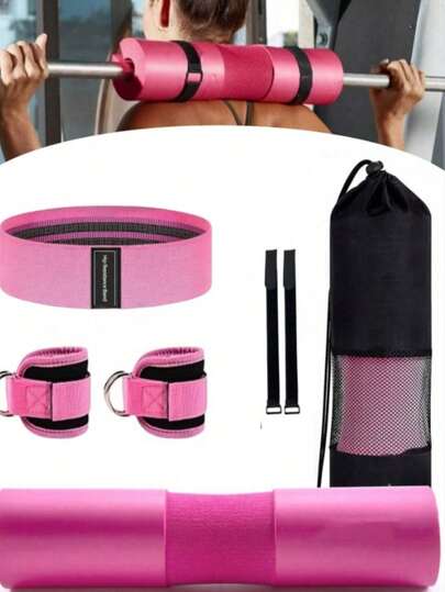 1pc/6pcs Barbell Squat Pad Set, Includes Straps And Clips, Foam Shoulder & Neck Protector Pad, Suitable For Hip Thrust, Squats And Weightlifting - Unisex Fitness Training Accessory