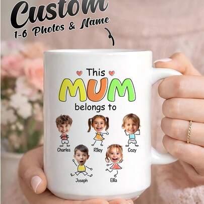 1pc Personalized Mother's Day Mugs For Mom With Kids Names – 1 To 6 Custom Names – 11oz 15oz White Ceramic Coffee Cup – Custom Photo Face Swap Cartoon Style – Family Gift For Mom From Daughter Son,Mum,Mom,Customised Gifts,Fathers Day Gift, Ideal Birthday/Mother's Day/Father's Day Gifts For Mom, Dad, Grandma, Grandpa Grandma Birthday Present