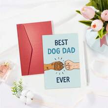 1PC Cute "Best Dog Dad Ever" Father's Day Card (With Envelope) - Fist Bump With Paw Illustration, Greeting Card For Dog Dads - Multicolor - View 2