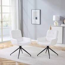 [Set Of 2] European Swivel Chair In A Lightweight Luxury Design: PU Coating + Black Metal Legs, 360° Sound Swivel, Set Of 2 For Dining Rooms / Relaxation Areas. - White - View 4