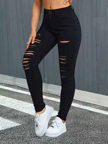 Women's Skinny Jeans With Butt Lift, High Waist, New Release With Elastane Lycra - màu đen - Xem 3