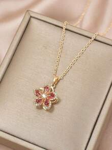 1pc Copper & Cubic Zirconia Plum Blossom Shaped Rotatable Women's Fashion Necklace - Hồng - Xem 6