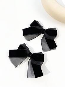 2个黑色法式双蝴蝶结发夹，女士款 - 黑色 - 查看 3