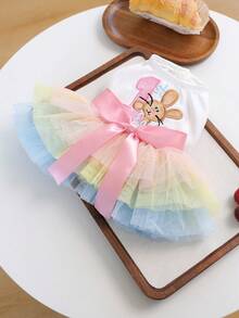 1件宠物服装，可爱浪漫兔子薄纱连衣裙，适合小型犬猫，复活节彩虹兔子服装系列 - 彩色 - 查看 6