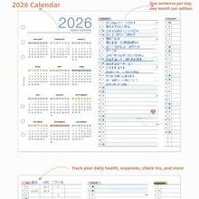2026年A6/A7/M5彩色年度及月度可替换内芯计划本，7孔活页夹，日历，日程安排，耐用整洁的计划解决方案，月度概览 | 计划本替换内芯 - 7摺頁2026橫線版 - 查看 11