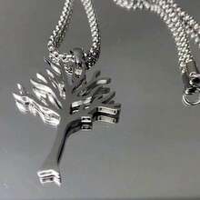 1Pc Silver Tree Of Life Pendant Necklace, Stainless Steel Box Chain Necklace, Family Tree Jewelry For Women Men - 銀色 - 查看 9